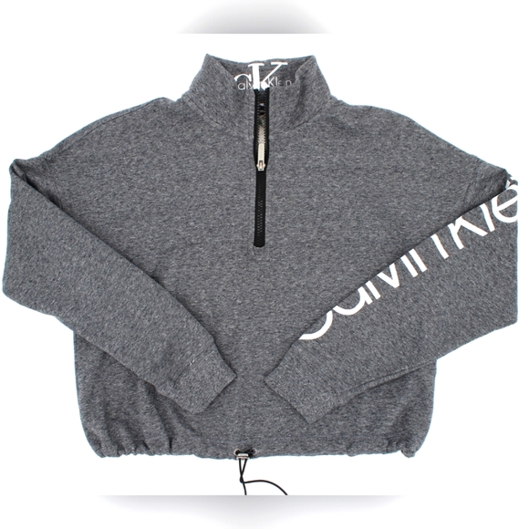 Calvin Klein Grey Half-Zip Cropped Sweatshirt – Size S - Picture 2 of 5